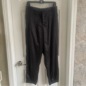 DO+BE black satin-like zebra striped jogger pants